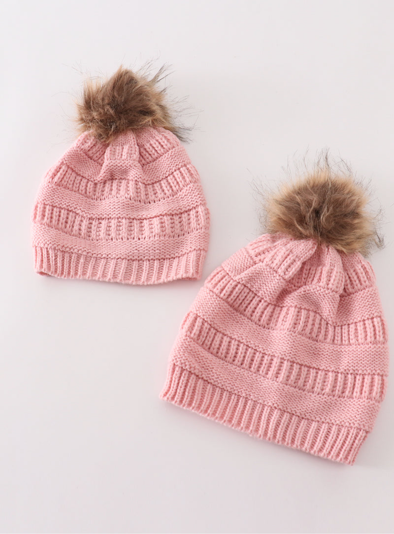 Kids and Adult Pompom Cable Beanie