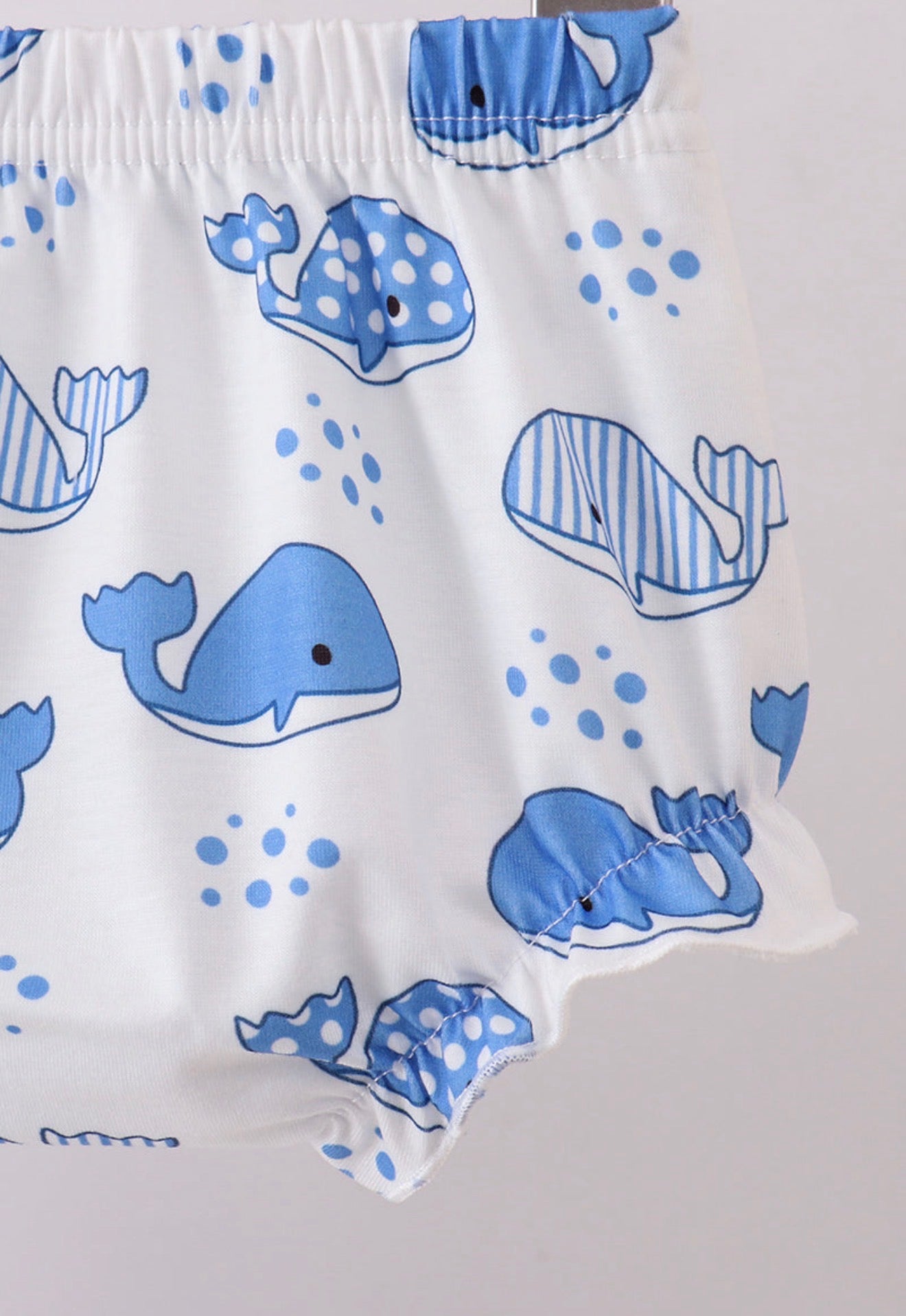 Blue whale appliqué ruffle bloomer set