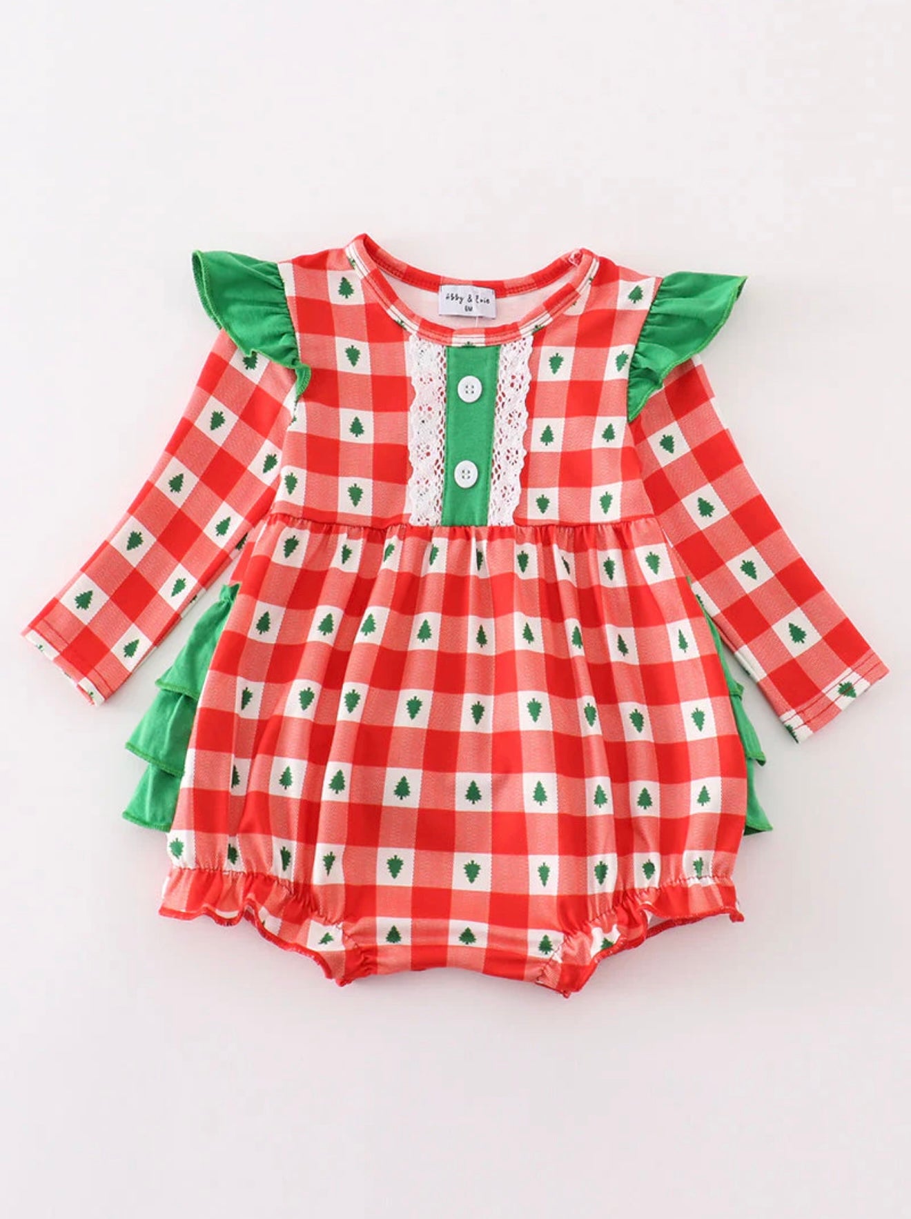 Red Christmas Tree Gingham Girl Bubble ￼