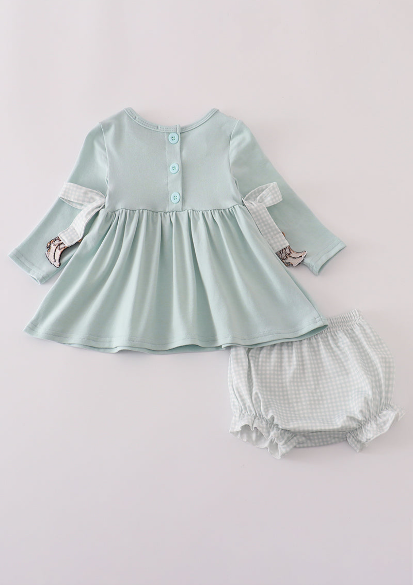 Blue boots embroidery ruffle bloomer set ￼