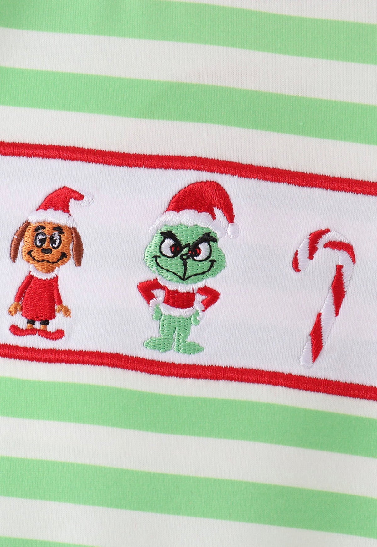 Green grinch embroidery stripe romper