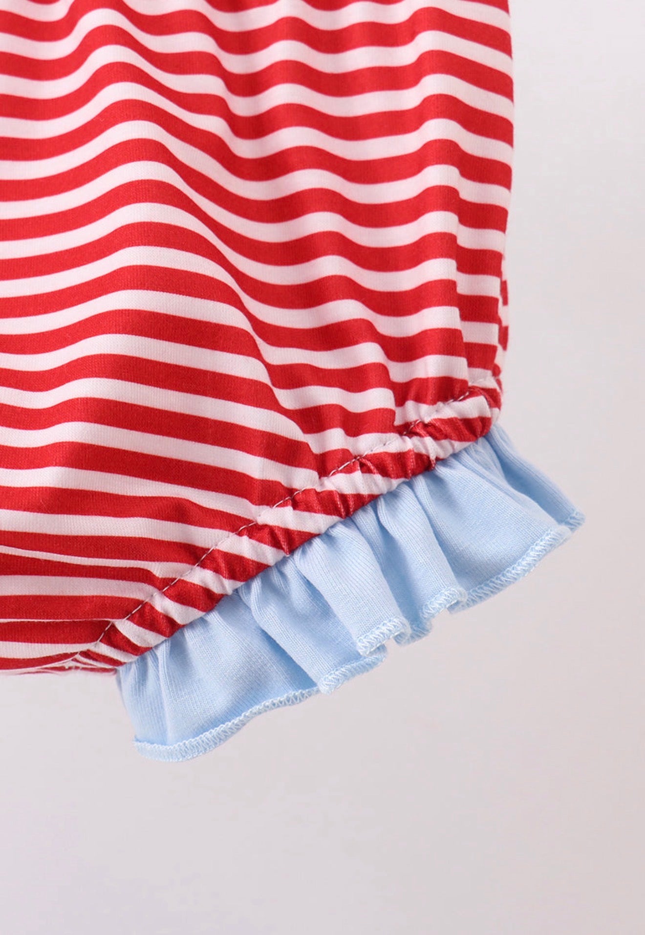 Blue God Bless America flag french knot ruffle bloomer set
