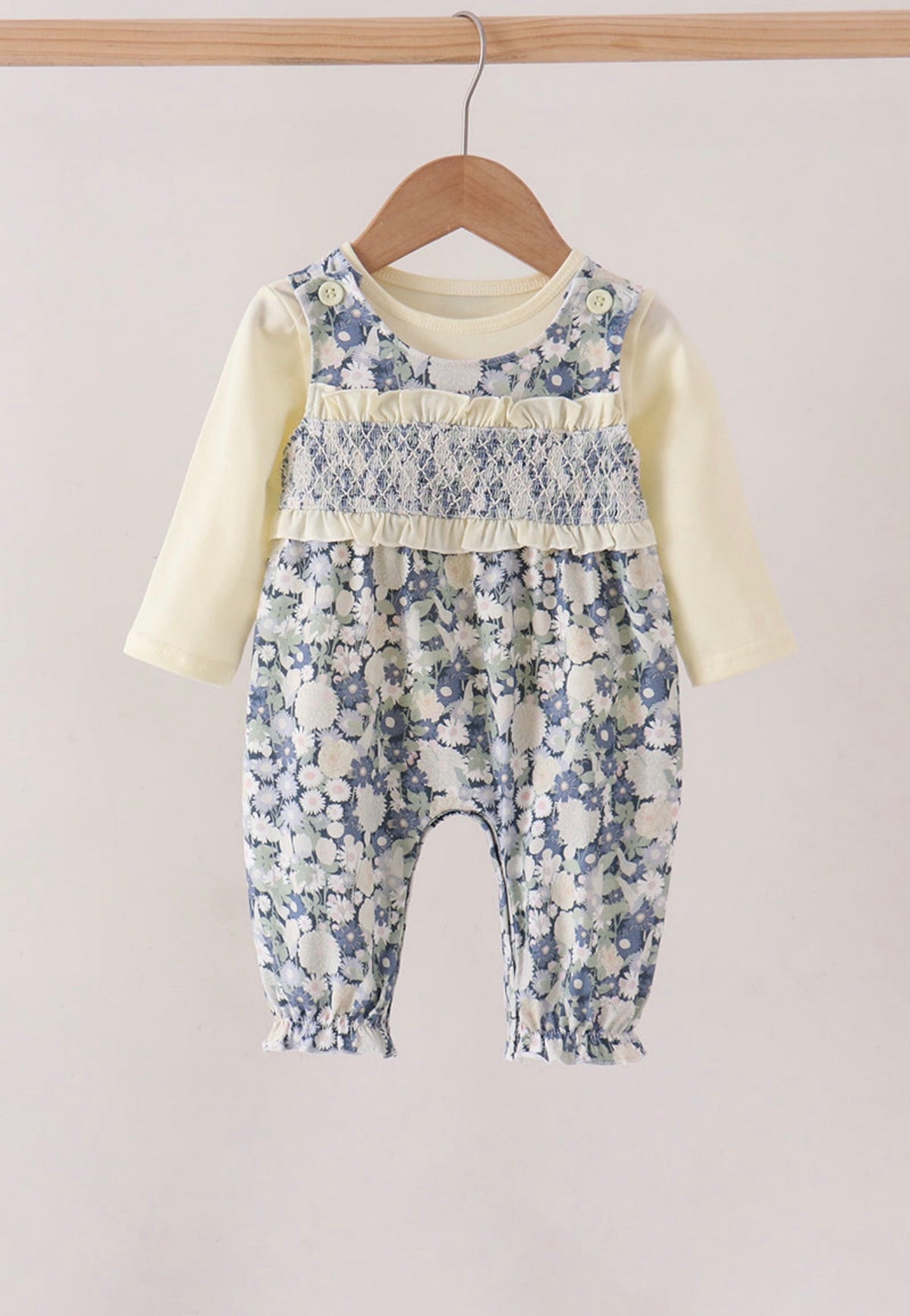 Vintage Floral Smocked Ruffle Romper Set
