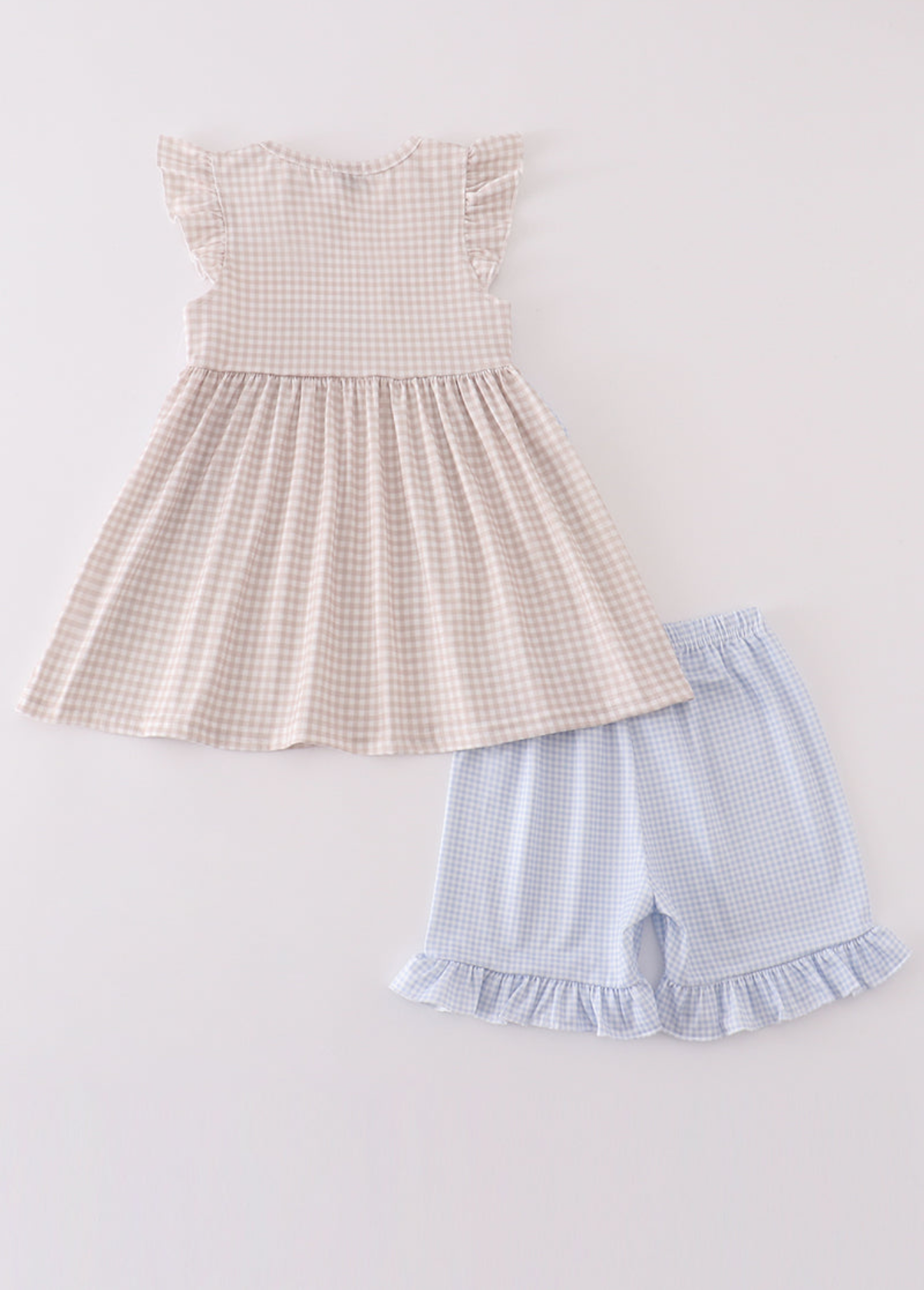 Khaki seashell embroidery ruffle shorts set