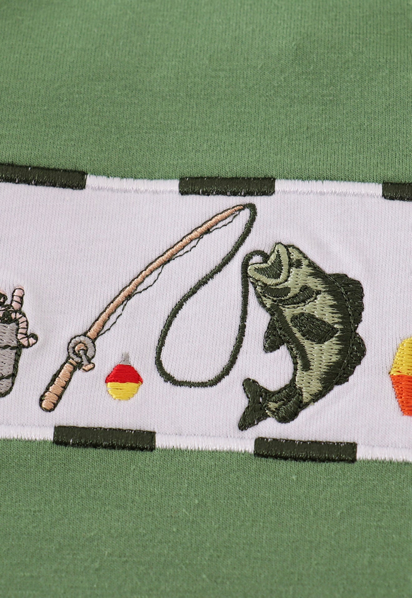 Green fishing embroidery top