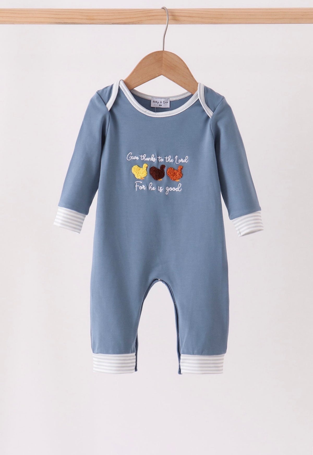 Teal turkey french knot romper