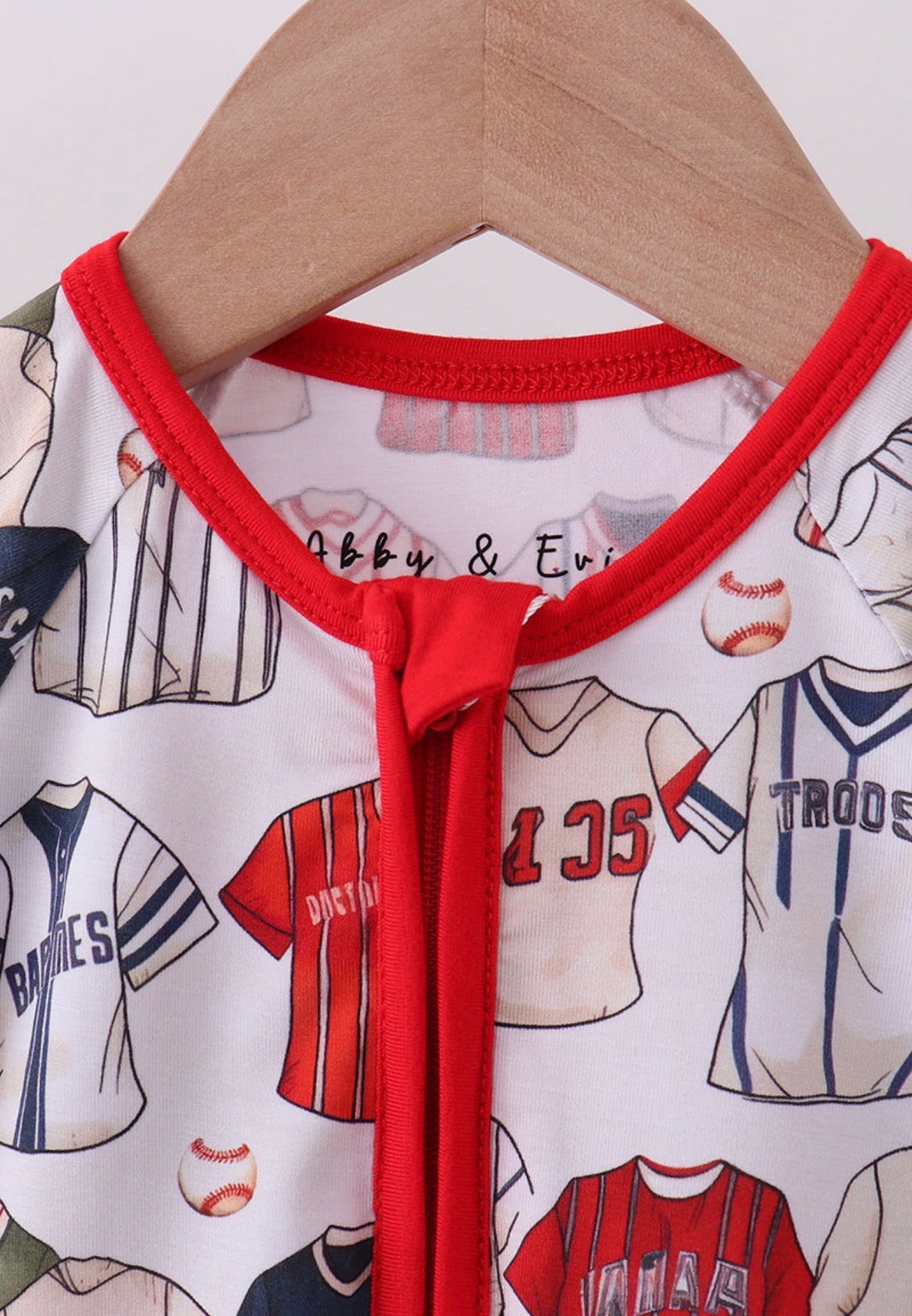 Red baseball bamboo romper