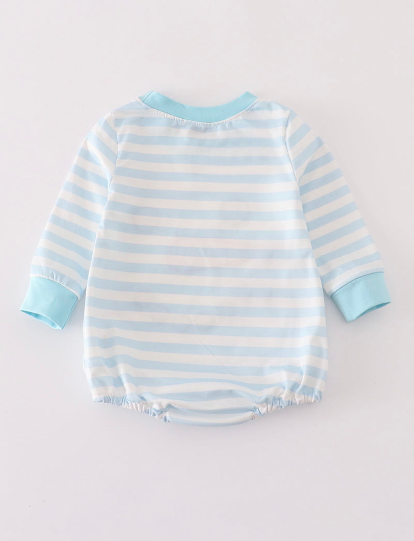 Blue Snowman Embroidery Striped Boy Bubble￼