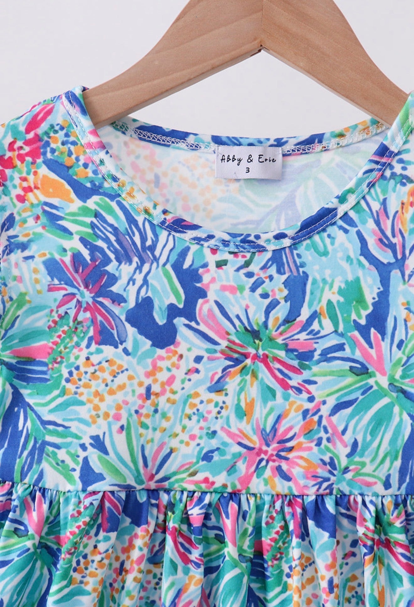 Blue floral print ruffle dress