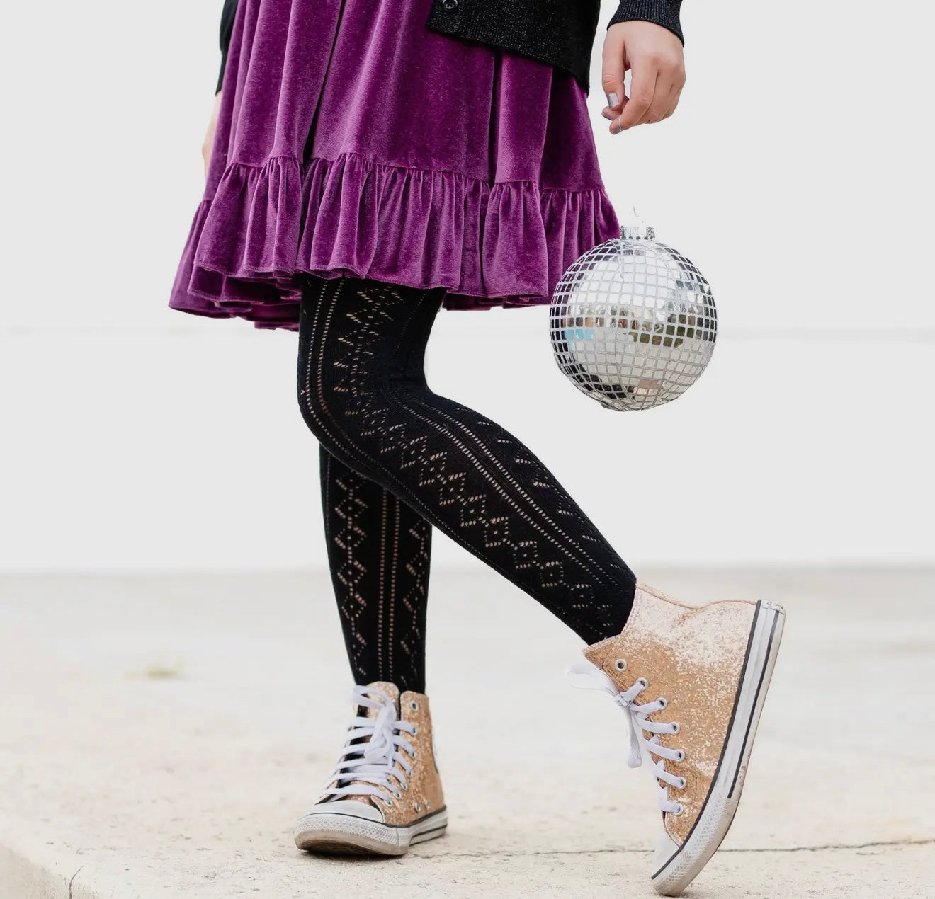 Black Fancy Knit Tights