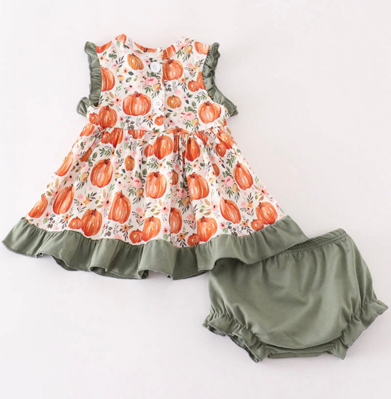 Green pumpkin ruffle girl set