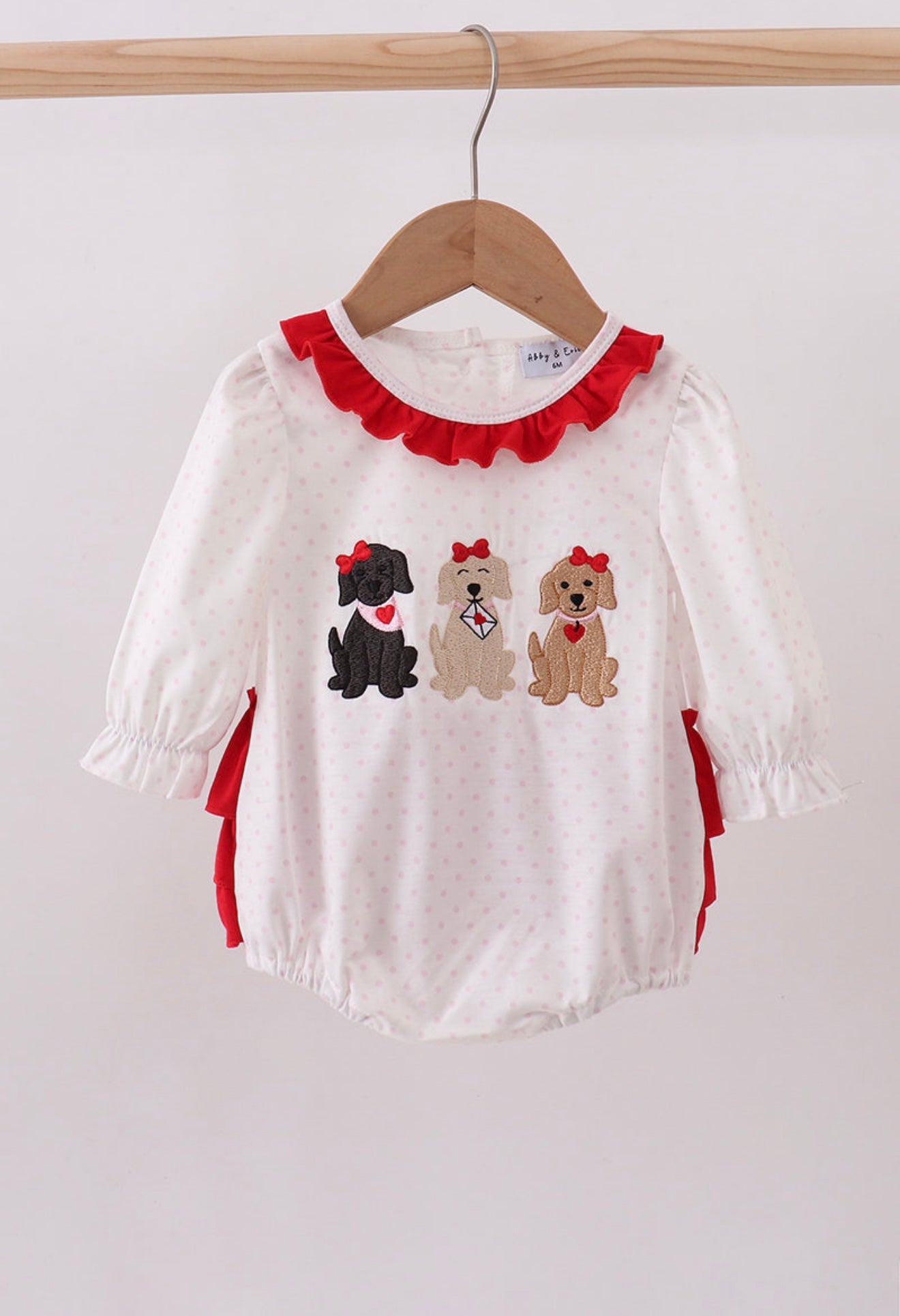 White puppy embroidery ruffle bubble