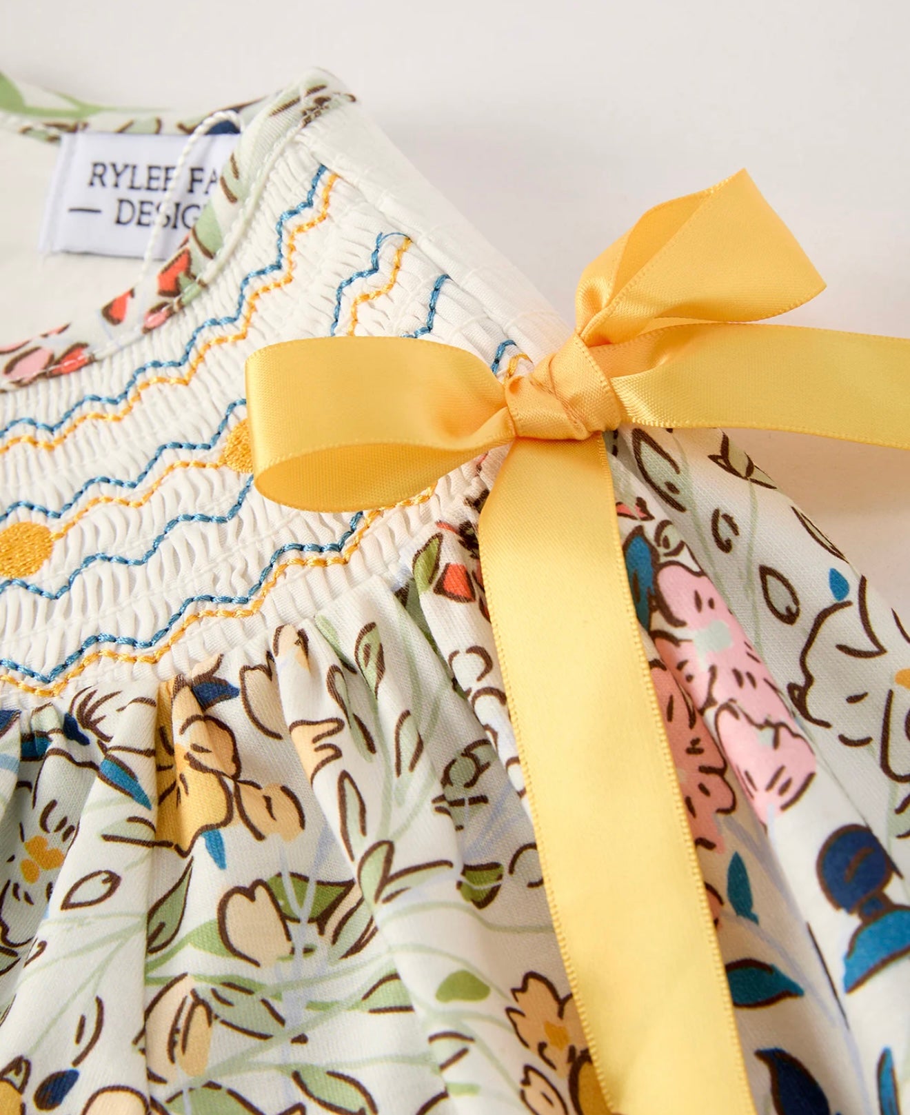 Fall Embroidery Smocking Bow Floral Leaf Baby Girl’s Dress