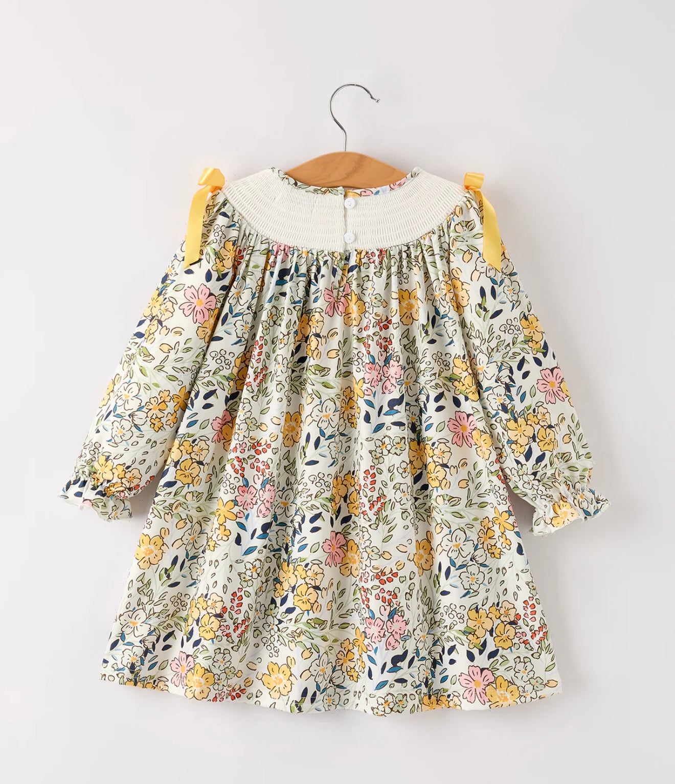 Fall Embroidery Smocking Bow Floral Leaf Baby Girl’s Dress
