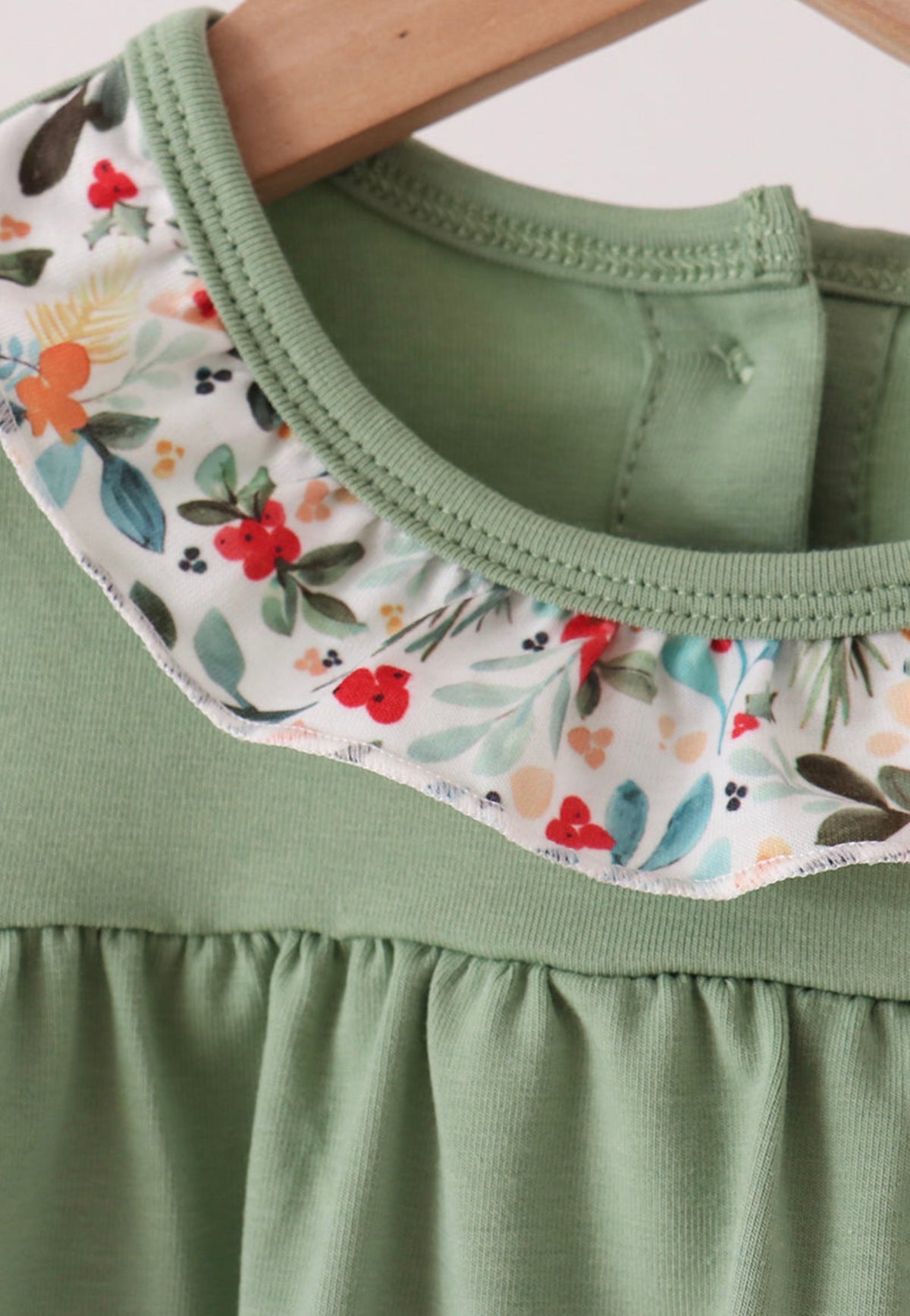 Sage Reindeer Applique Floral Ruffle Pants Set