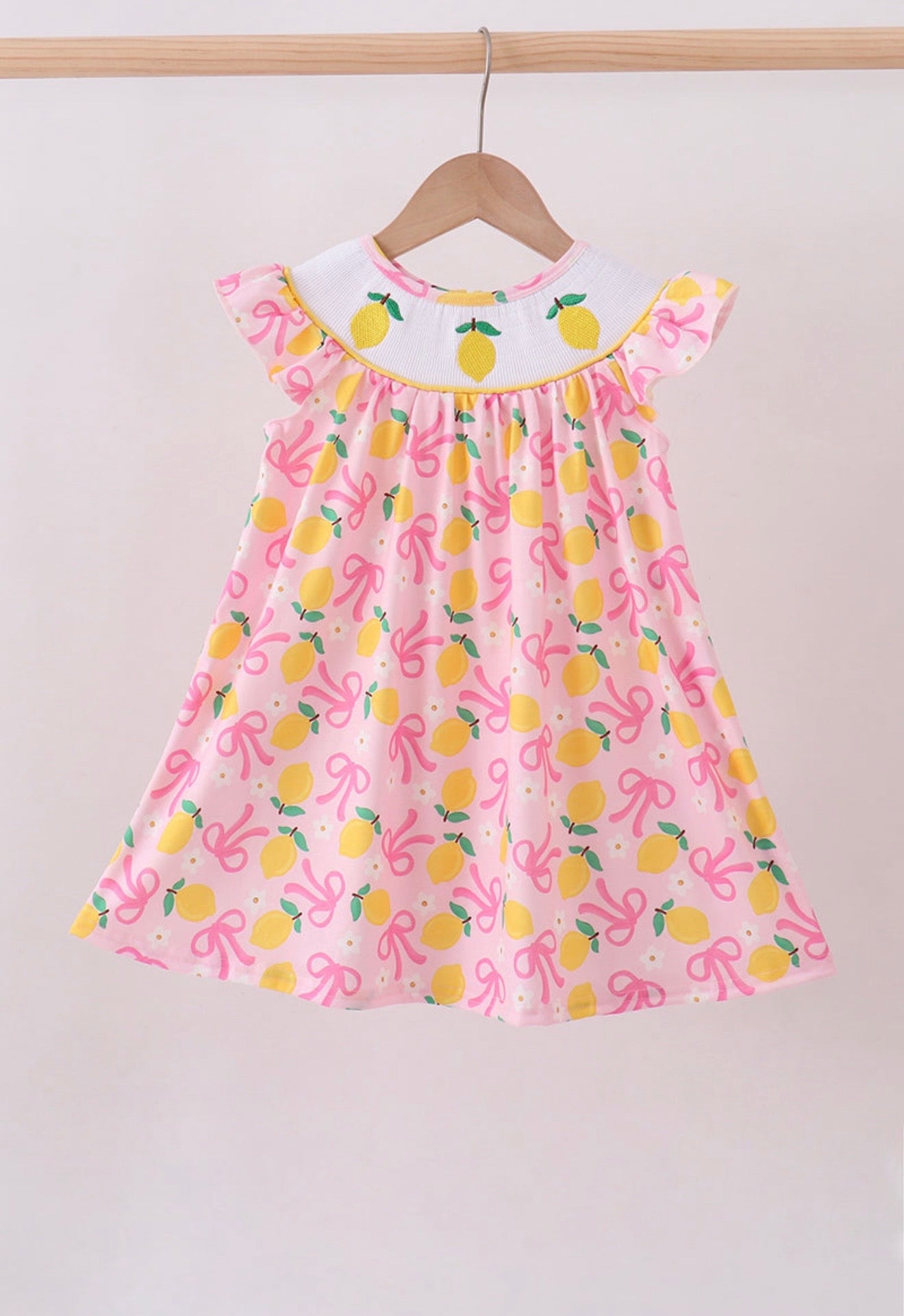 Pink lemon smocked ruffle dress