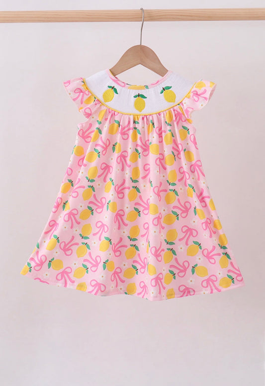Pink lemon smocked ruffle dress