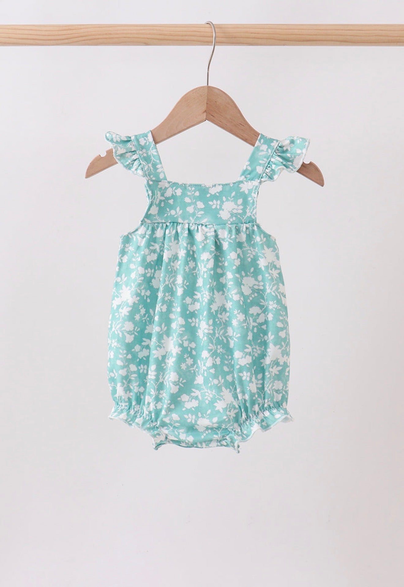 Sage floral smocked floral bubble