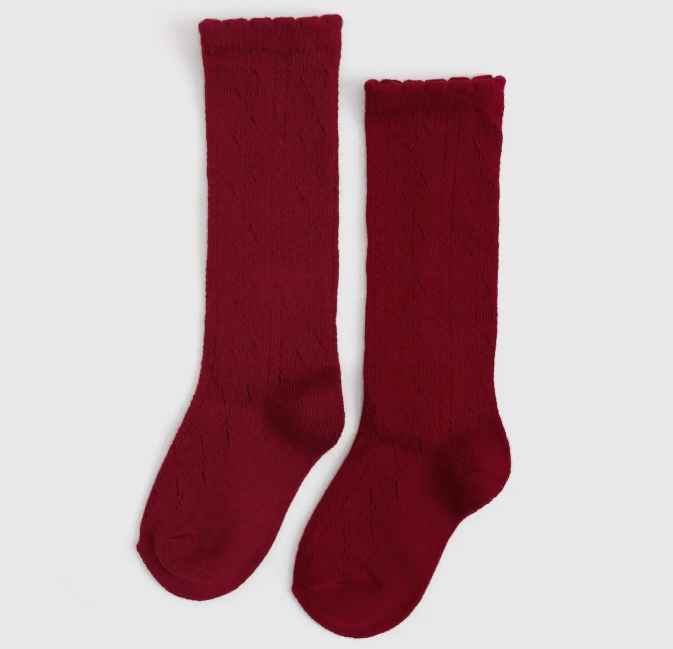 Scalloped Fancy Knee High Socks - Crimson