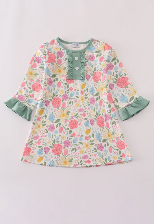 Green floral print dress