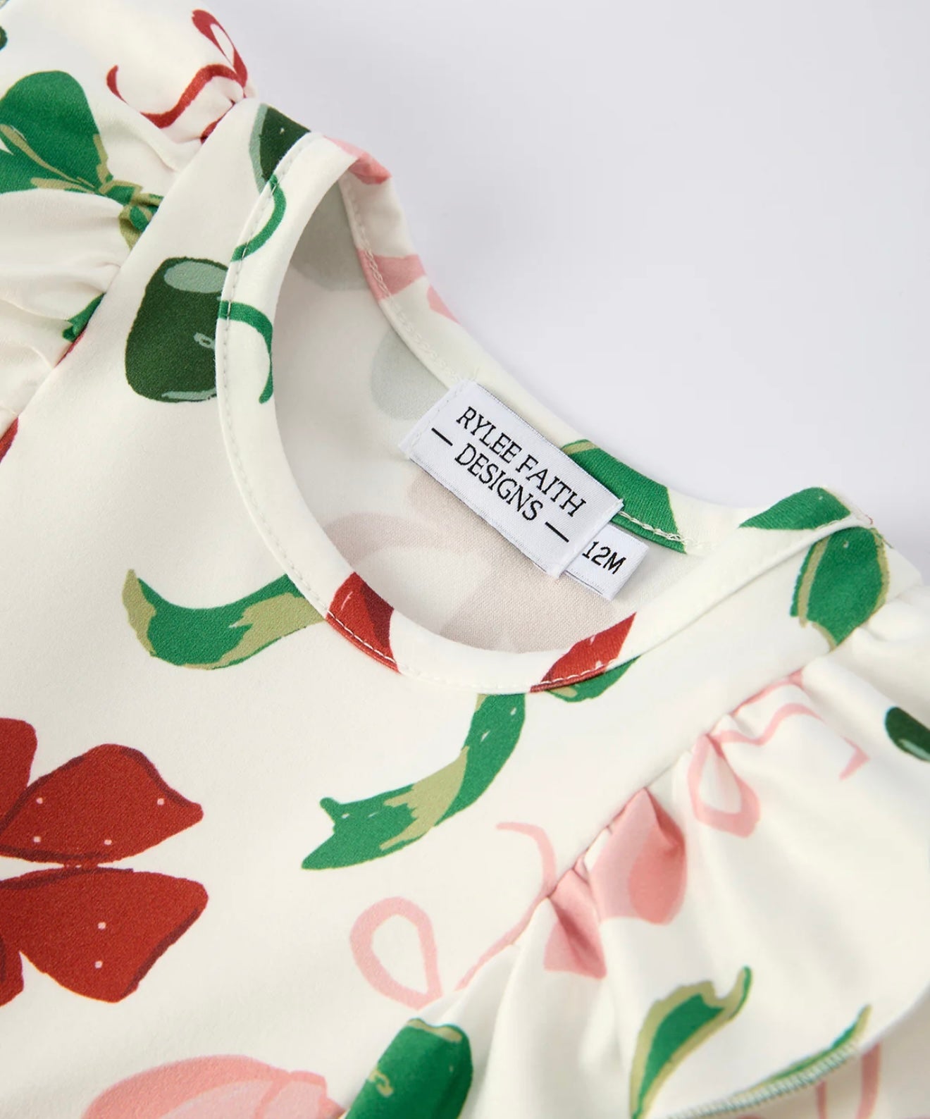 Holiday Print Christmas Baby Girl Romper with Bows