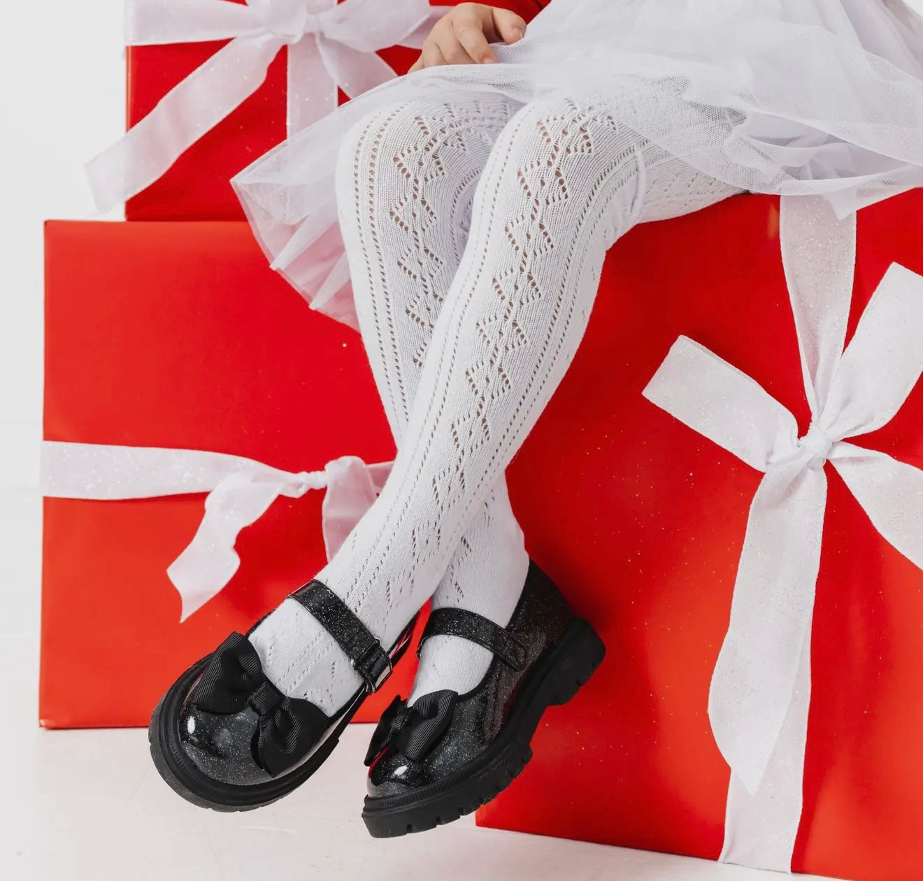 White Fancy Knit Tights