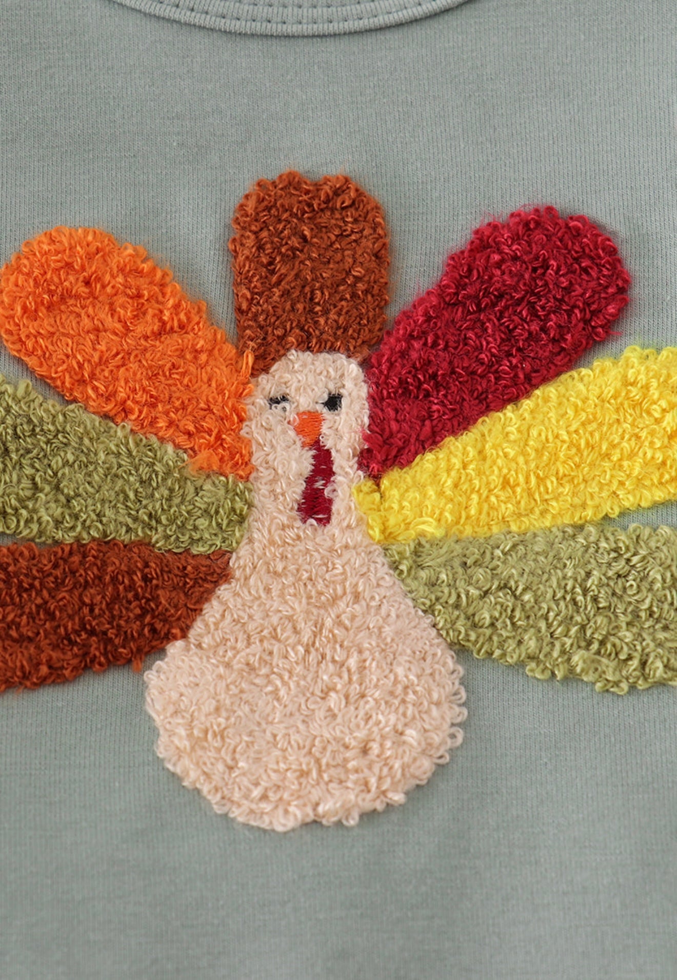 Sage Turkey French Knot Girl’s Ruffle Bubble