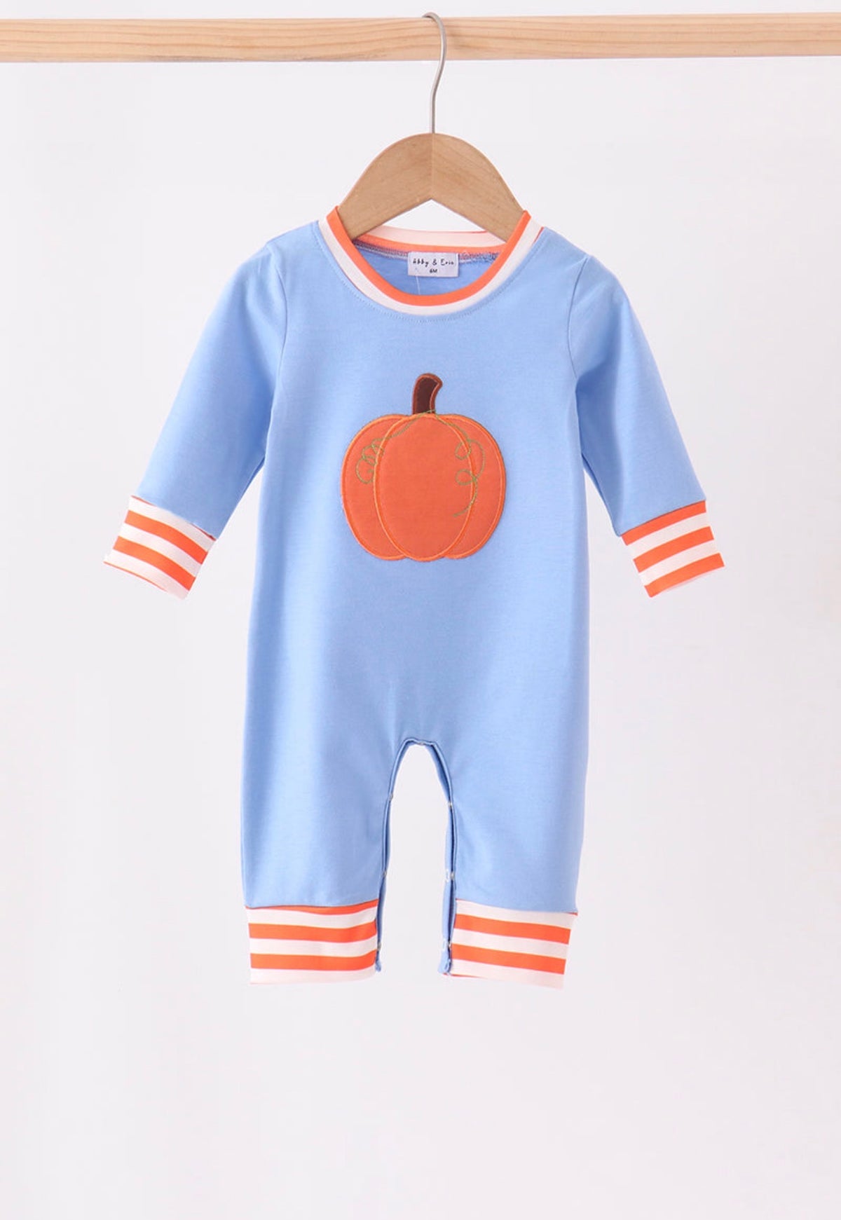 Blue pumpkin applique romper