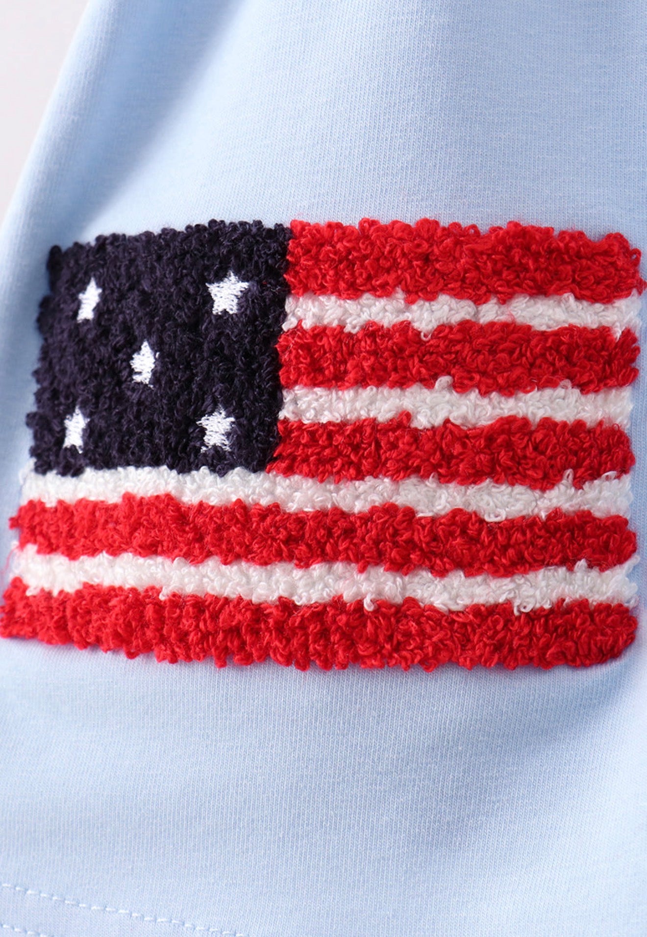 Blue God Bless America flag french knot ruffle bloomer set
