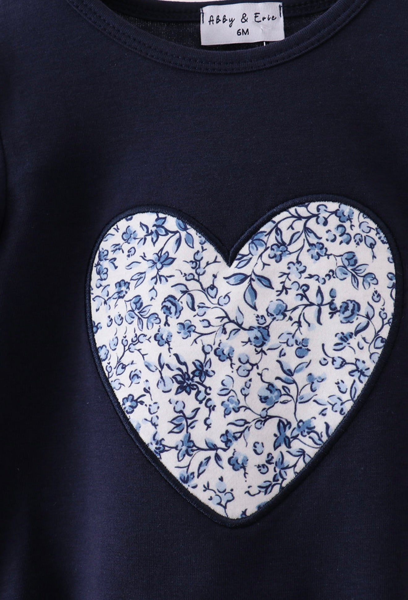 Navy heart floral appliqué ruffle bubble