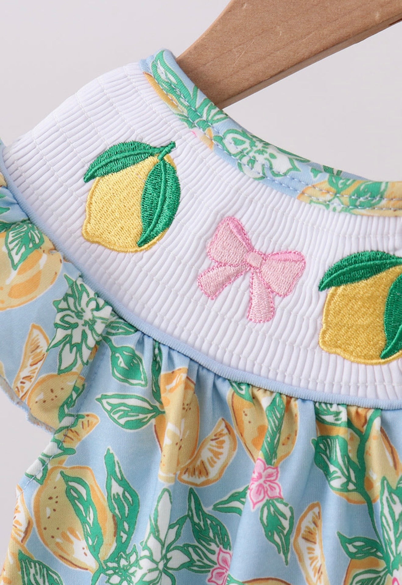 Green lemon smocked ruffle bubble