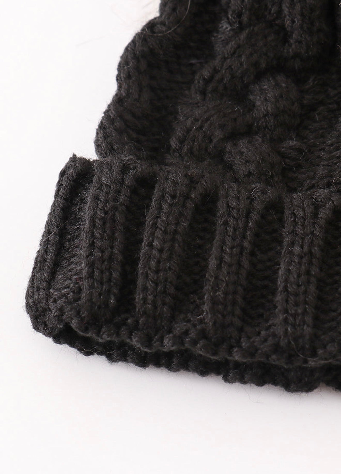 Baby, Kid, and Adult Pompom Cable Beanie