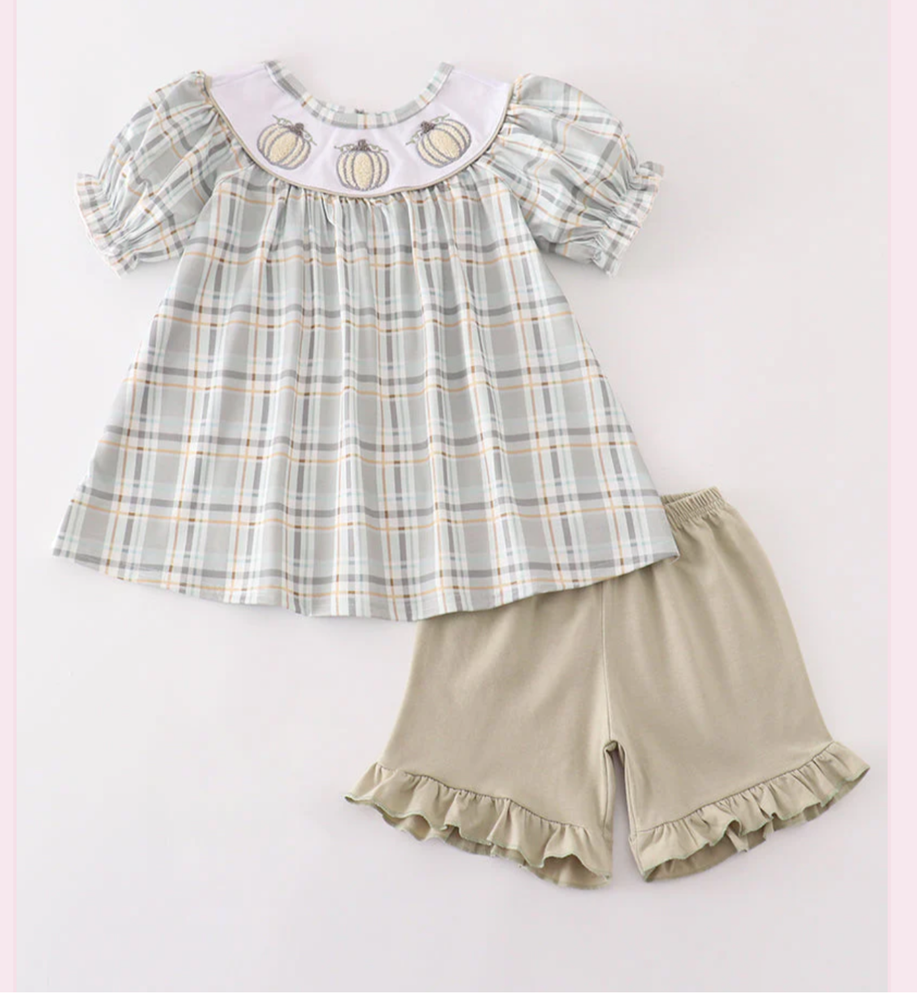 Pumpkin French knot plaid girl set