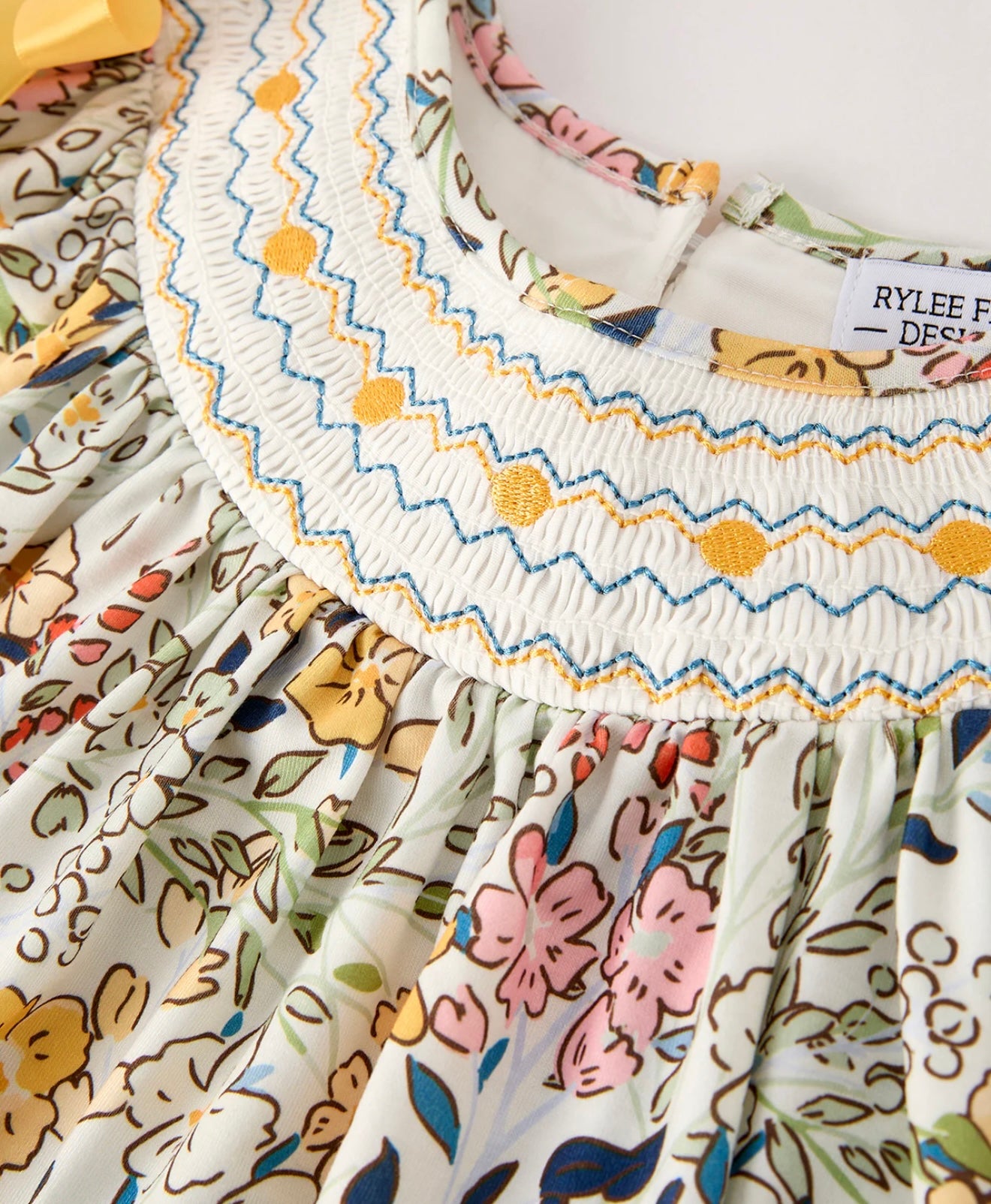 Fall Embroidery Smocking Bow Floral Leaf Baby Girl’s Dress