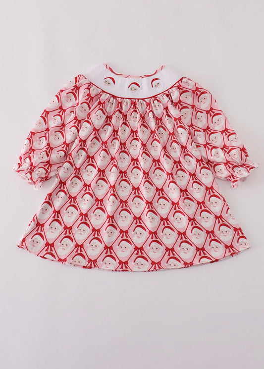 Red Santa Claus Smocked Dress ￼