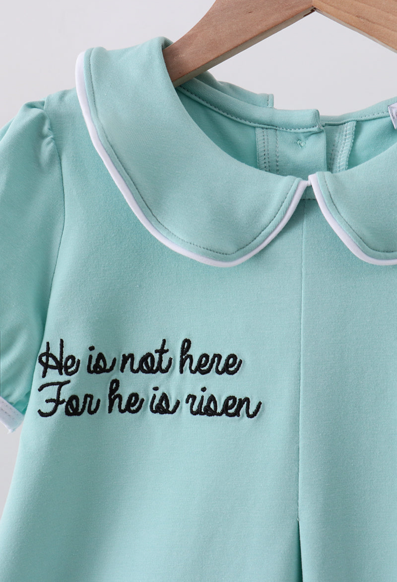 Blue He is Risen embroidery girl’s dress