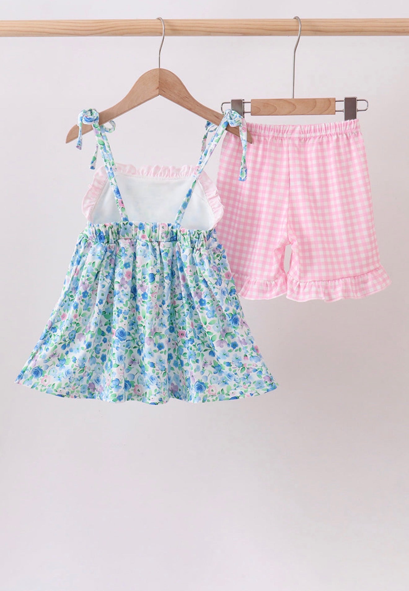Blue floral ruffle shorts set