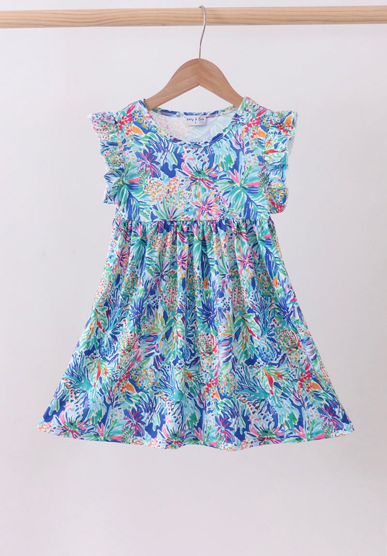 Blue floral print ruffle dress
