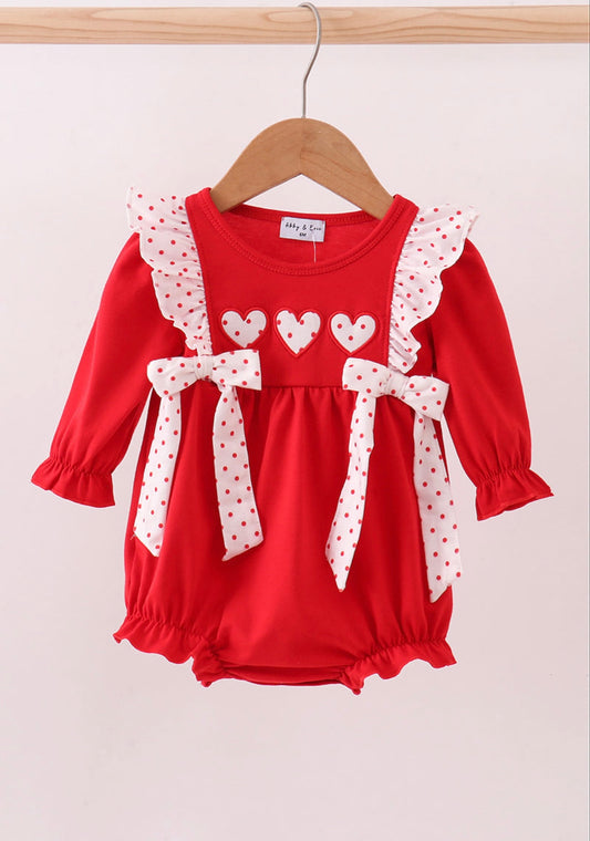 Red heart appliqué ruffle bubble