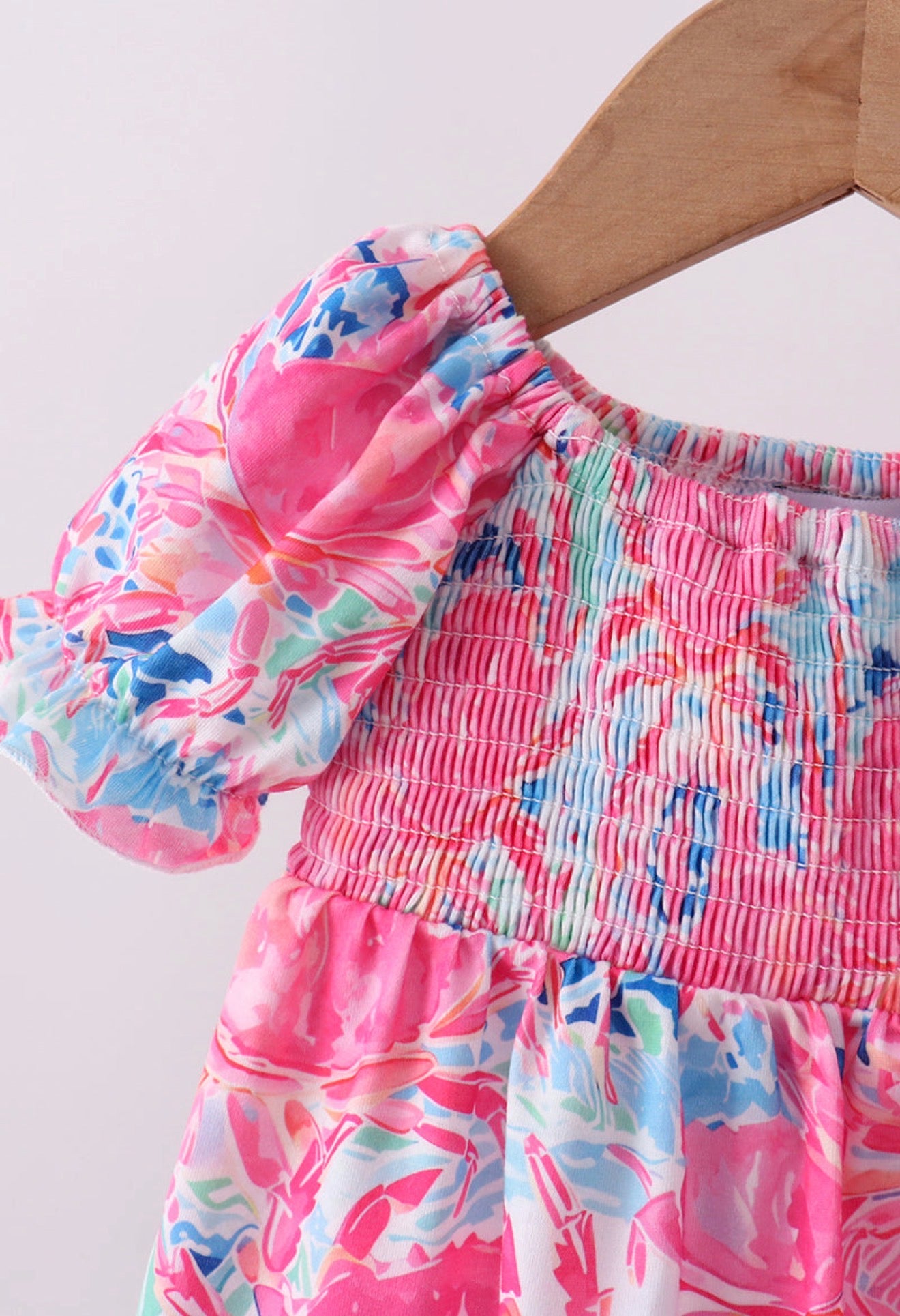 Pink floral smocked ruffle bloomer set