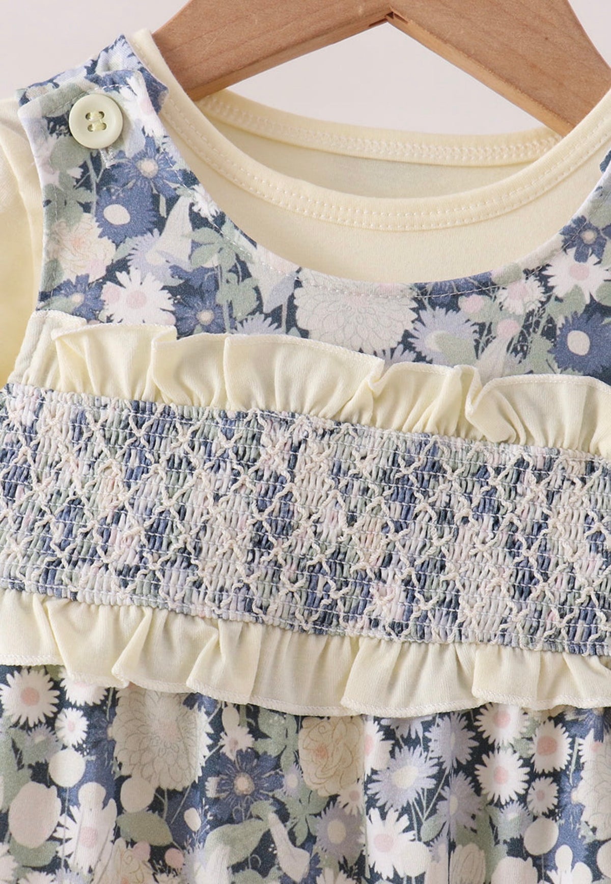 Vintage Floral Smocked Ruffle Romper Set