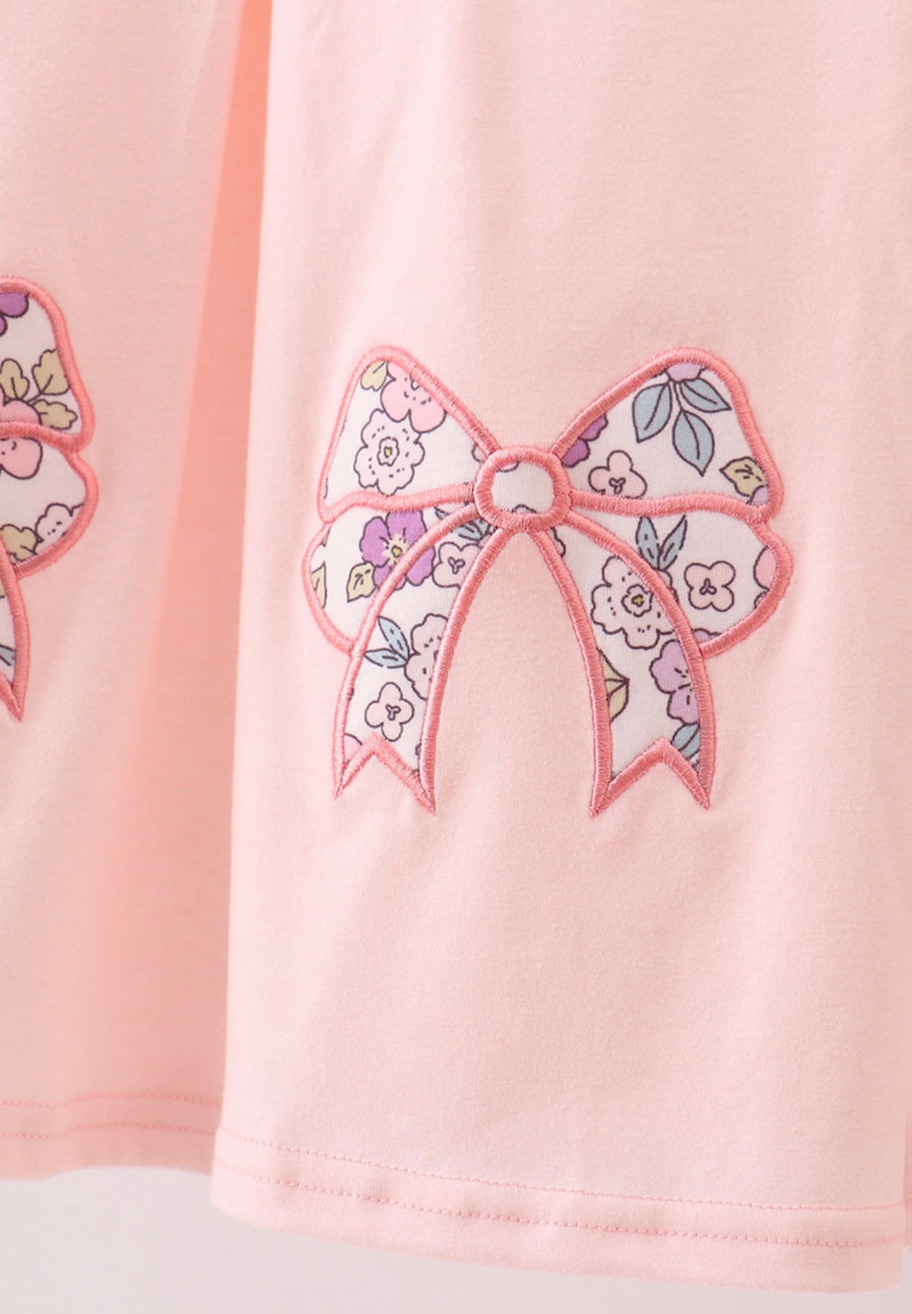 Pink floral bow appliqué ruffle dress