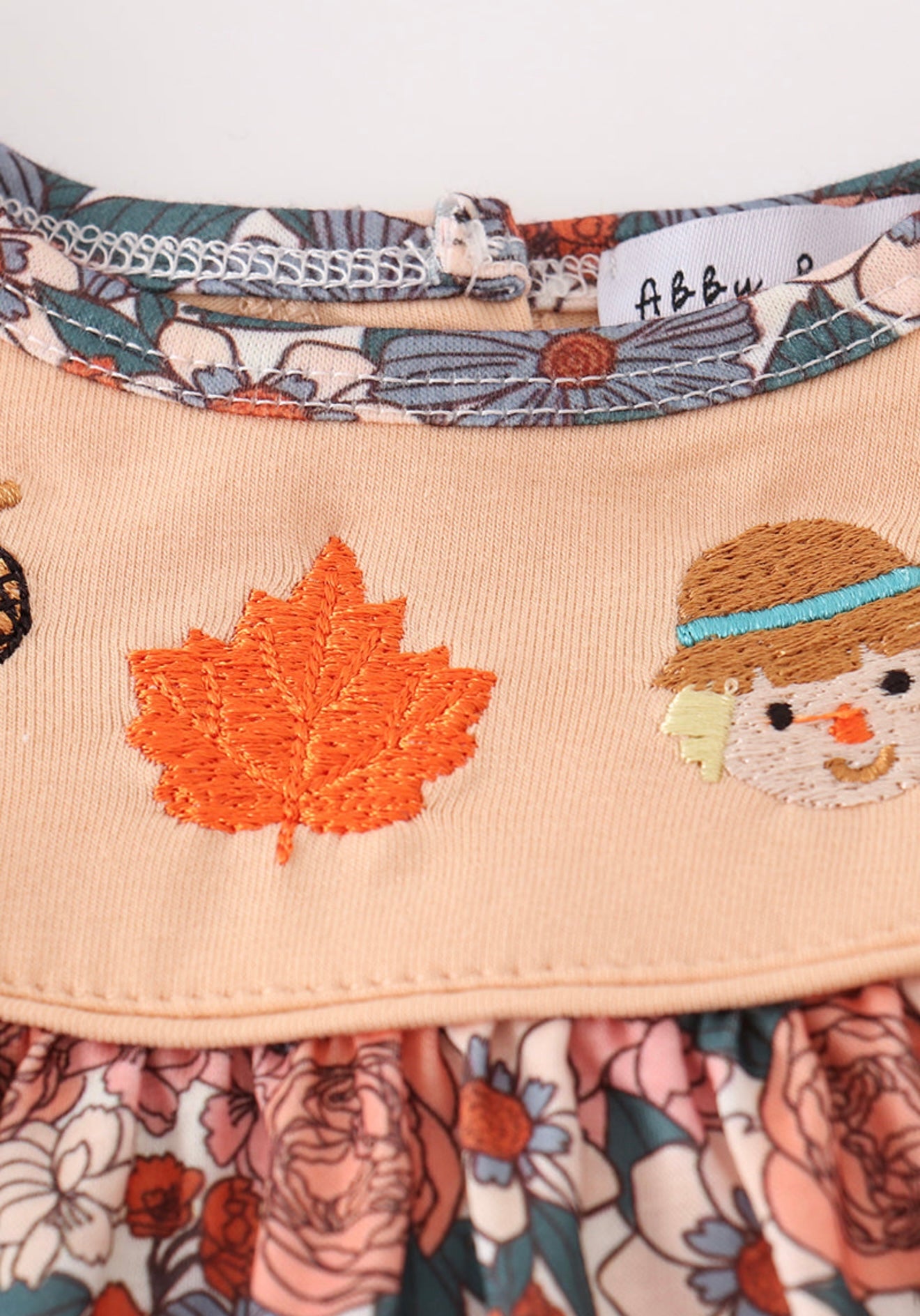 Fall floral print pumpkin embroidery girl bloomer set