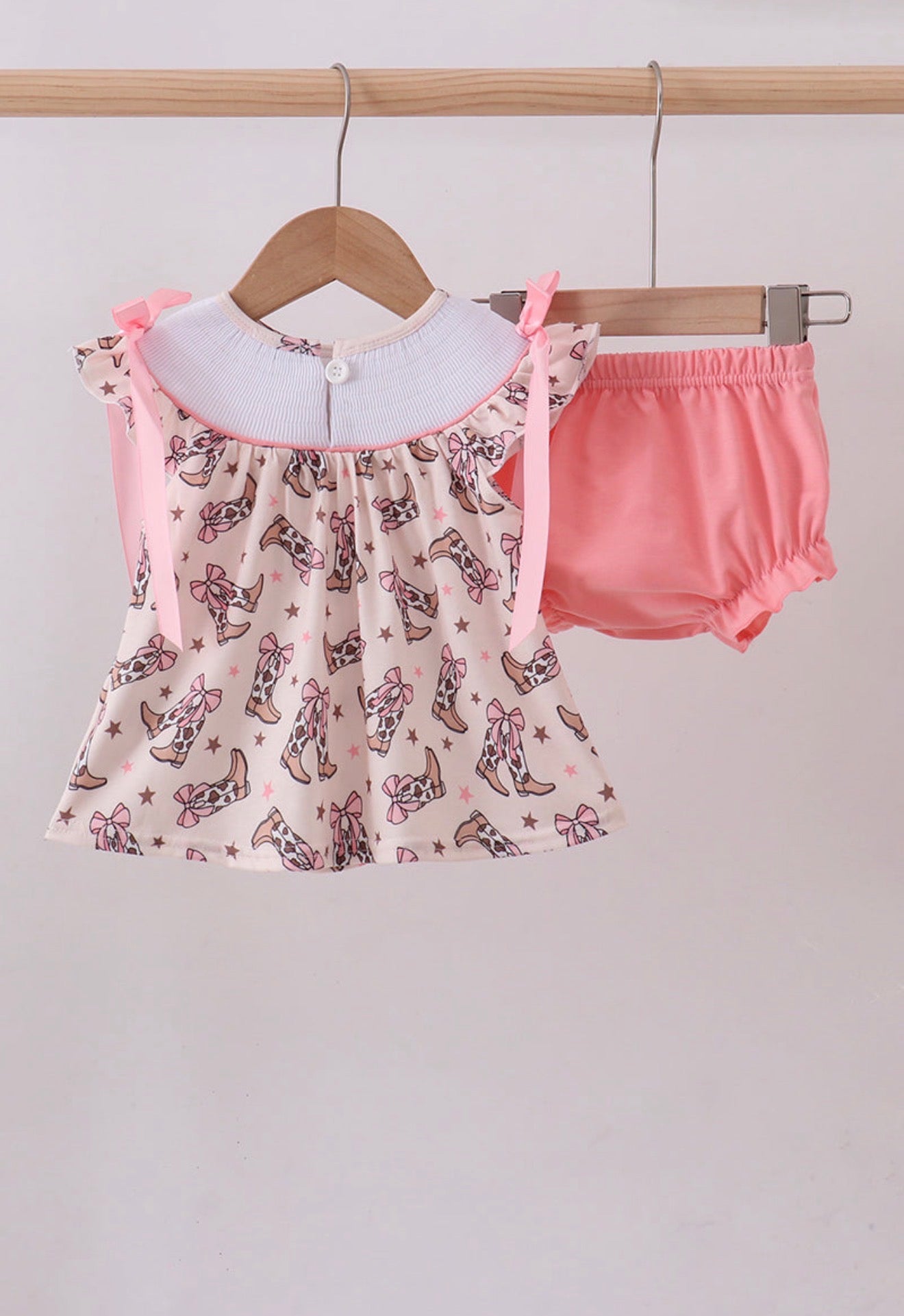 Western cowgirl boots smocked bloomer set
