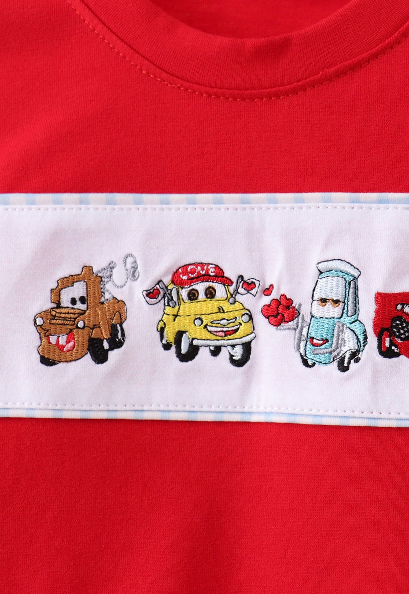 Red character embroidery boy’s pants set