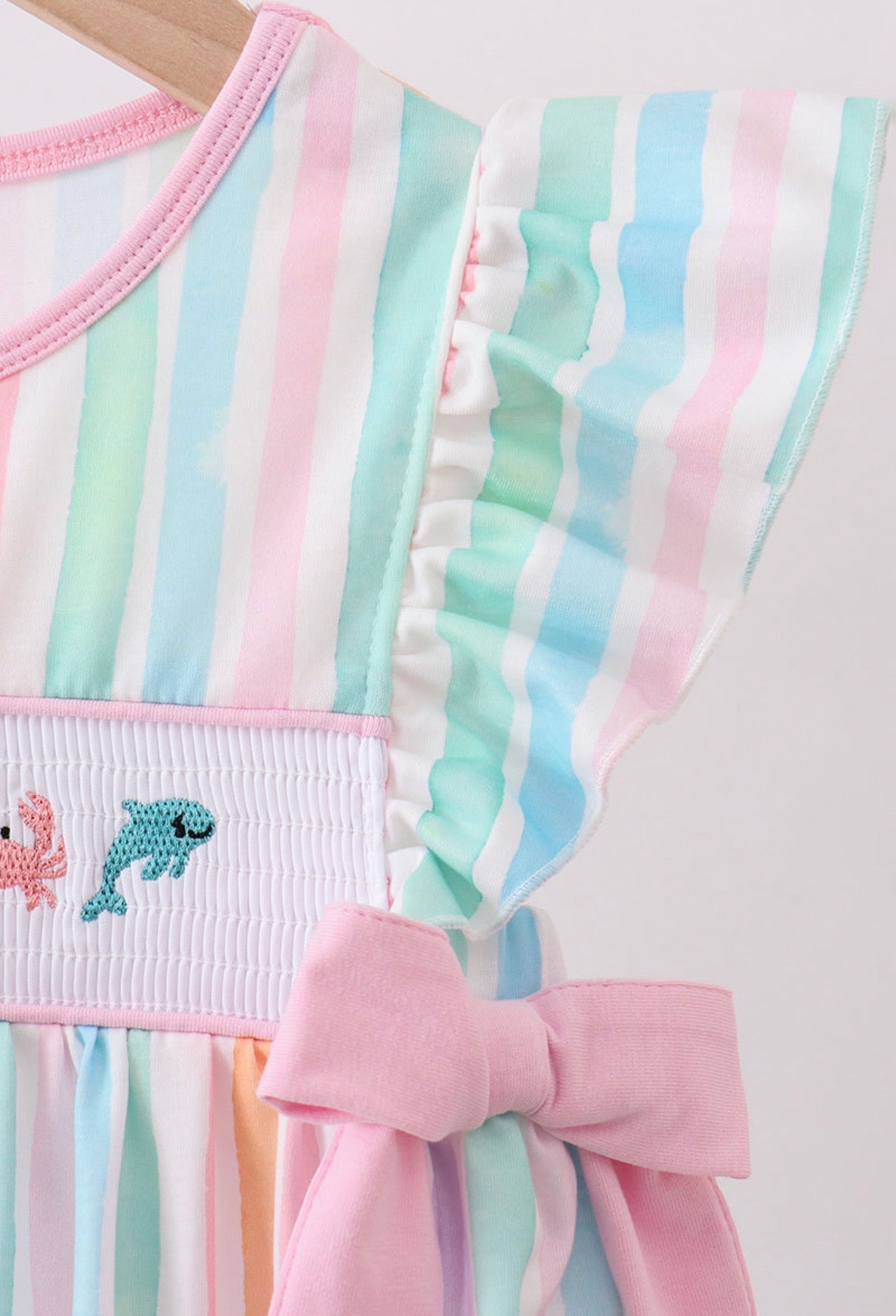 Multicolored stripe marine embroidery dress