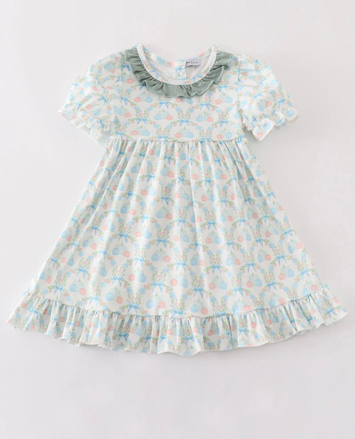 Green pumpkin print girl dress