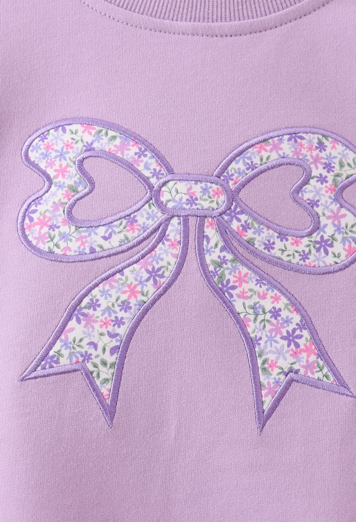 Purple Floral Bow Embroidery Top