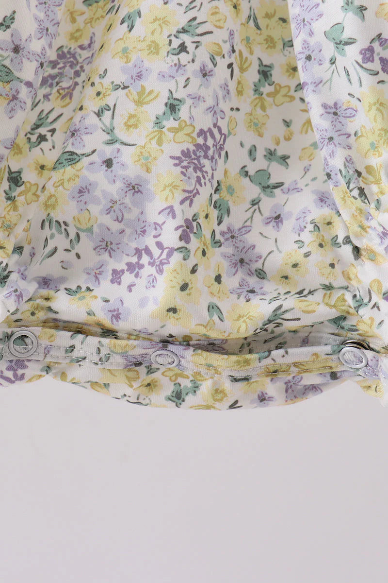 Golden meadow floral smocked ruffle bubble