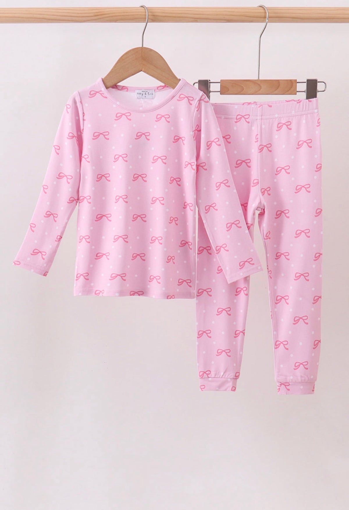 Pink bow print pants bamboo set